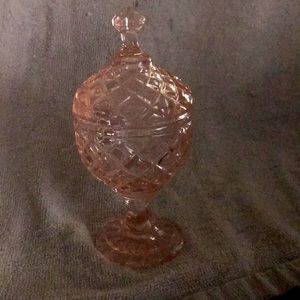 Vintage Pink depression glass footed and lidded trinket dish